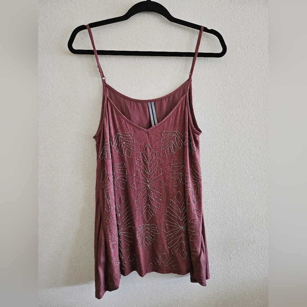 Brown Beaded Strap Top From Anthropologie